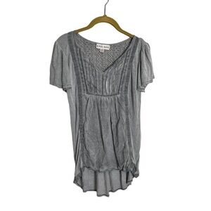Knox Rose Slate Gray Lace Front Blouse XS